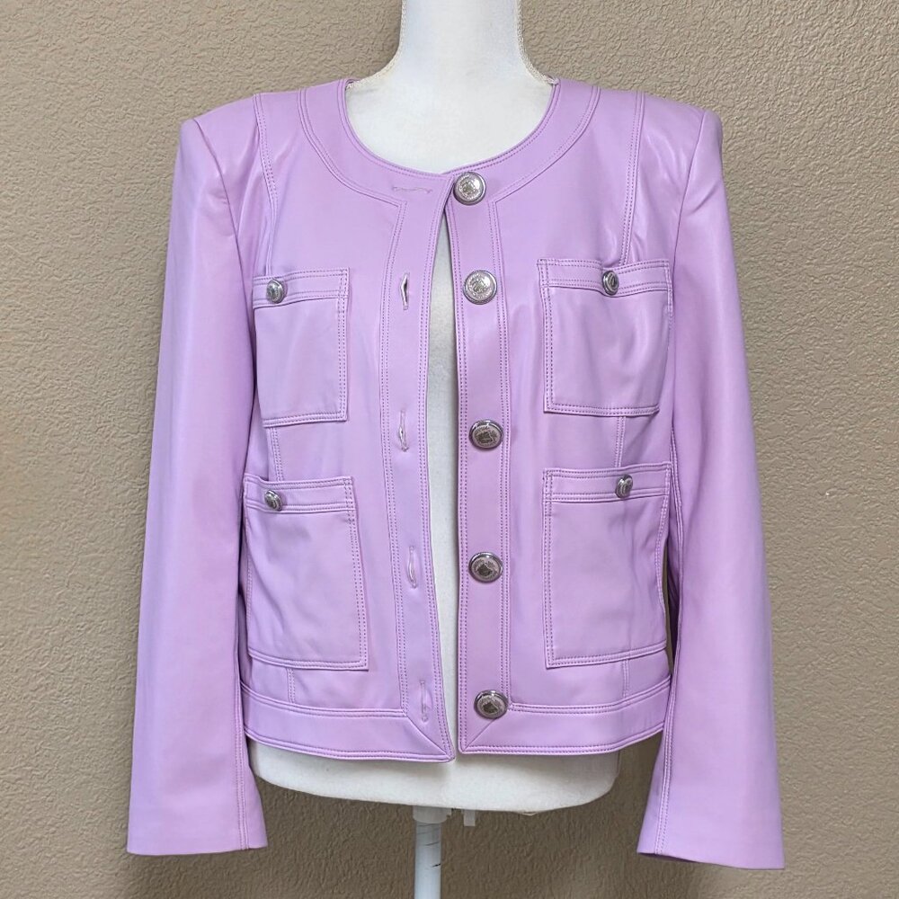 Veronica Beard Ozuna Faux Leather Crop Jacket - Picture 3 of 15